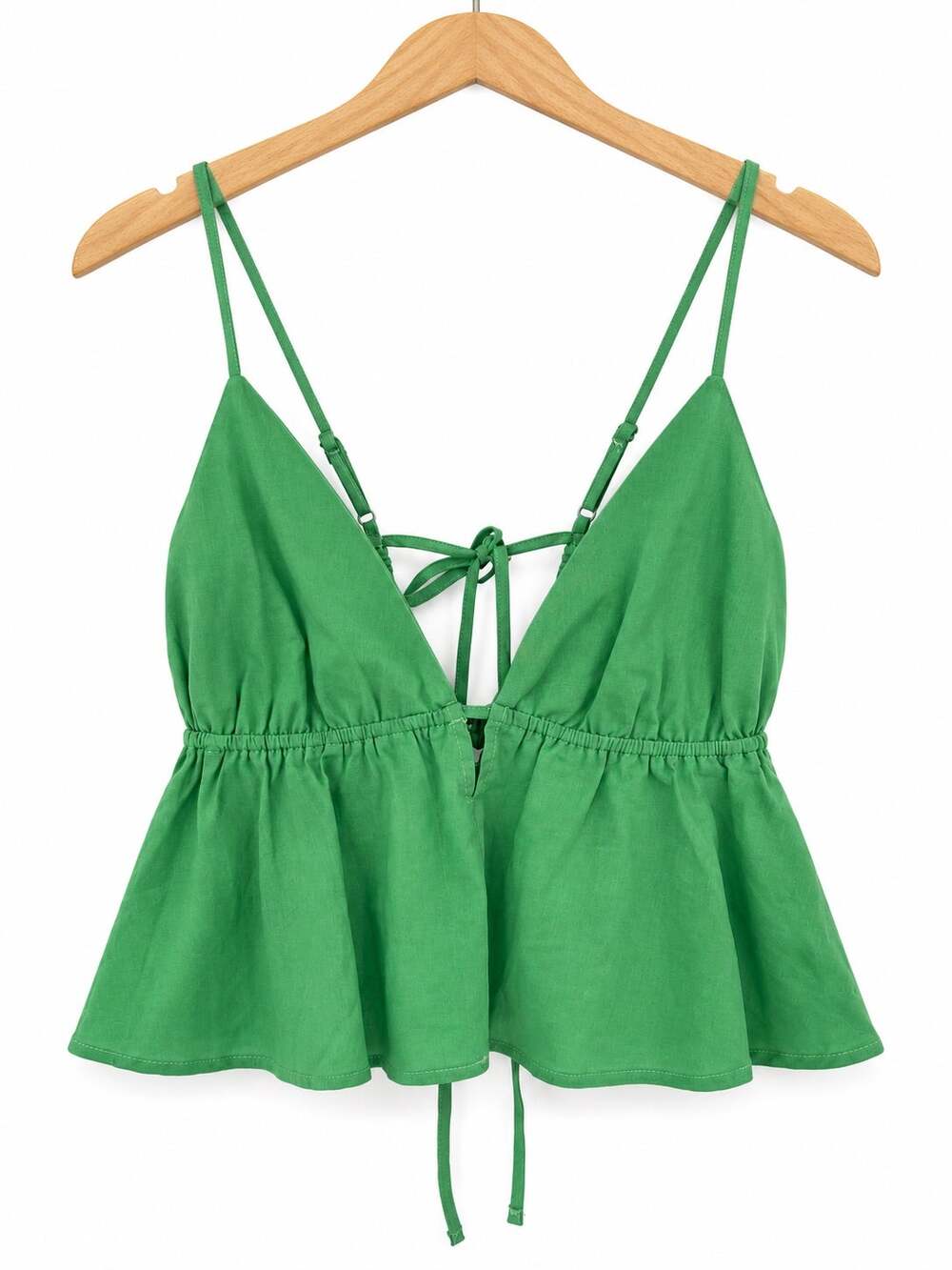 Petal + Pup Green Peplum Cami Tank Top Deep V Neck Tie Back Summer Blouse M NWOT